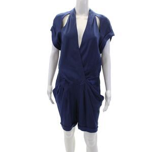 Malandrino Womens Short Sleeve Shoulder Cut Out Pleated Romper Blue Size 42